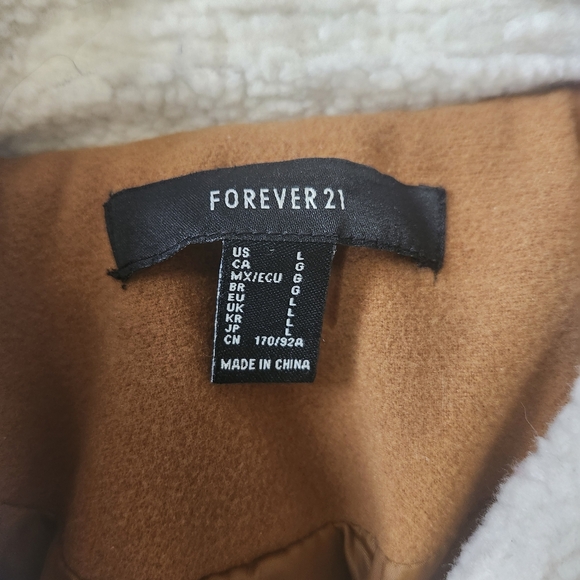 Forever 21 Tan Faux Fur Collar Brown Peacoat L Double Breasted Y2K Fall Winter - Picture 10 of 15